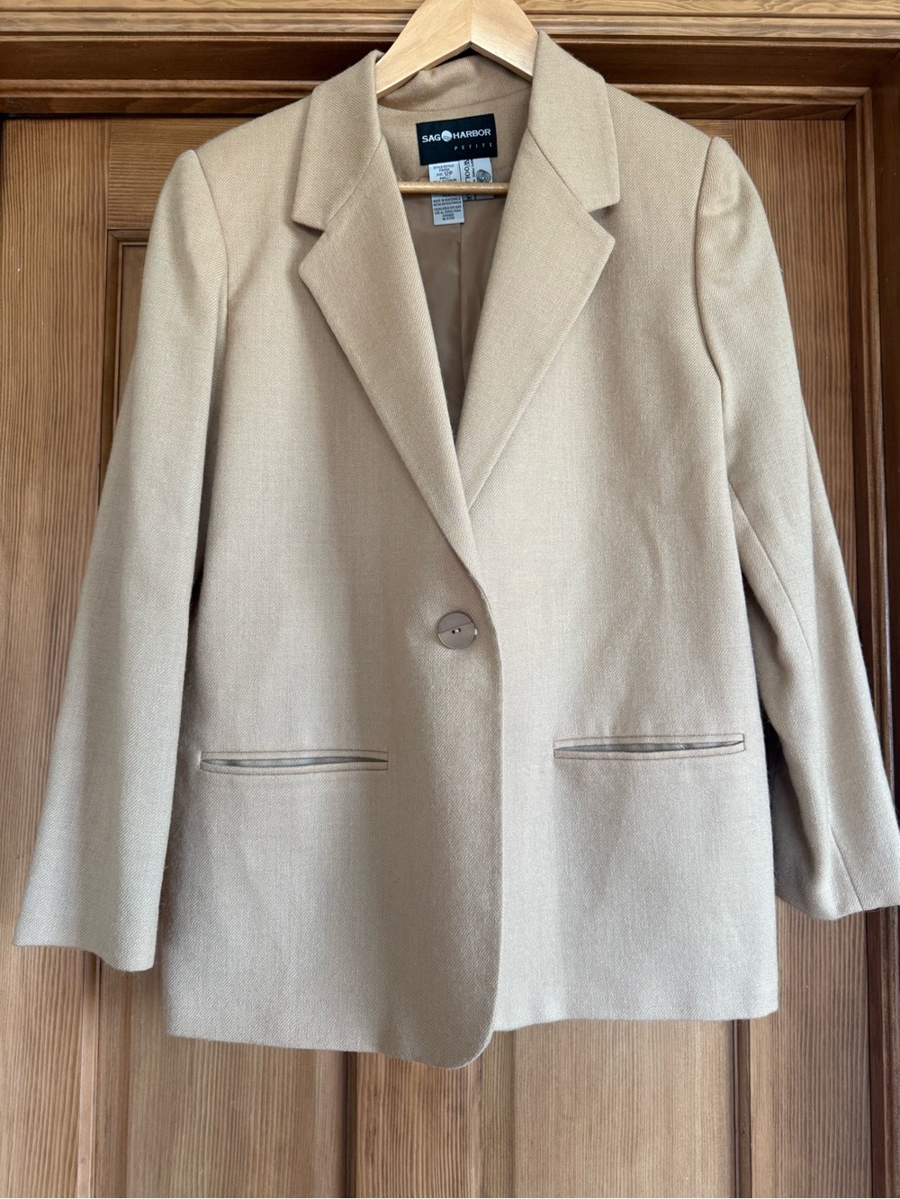 100% Wool Sag Harbor Women's Camel Single-Button Blazer Jacket